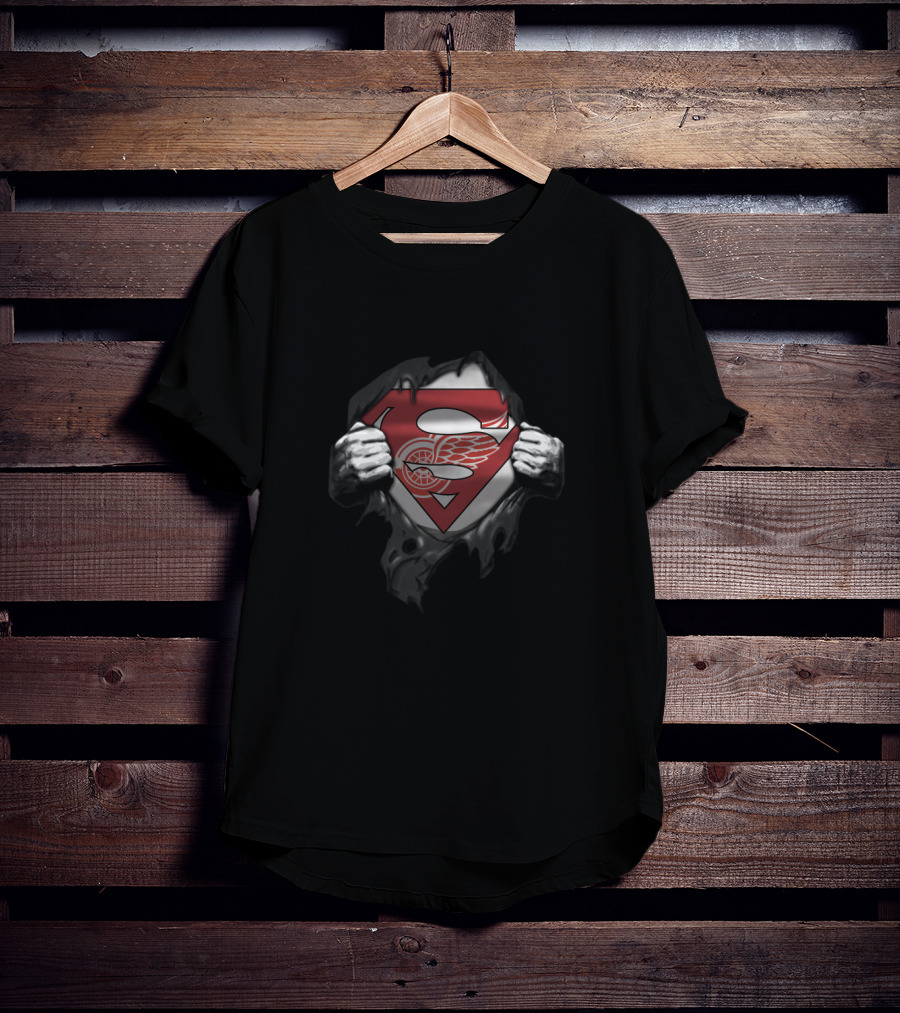 Superman Detroit Red Wings Fans Logo Fusion T-Shirt