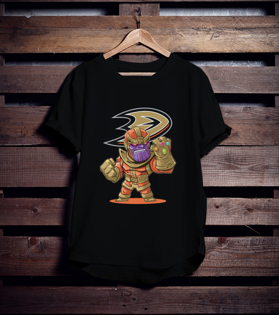 Anaheim Ducks Fans Unite With Thanos Character Featuring Iconic Gauntlet And Infinity Stones Styling T-Shirt