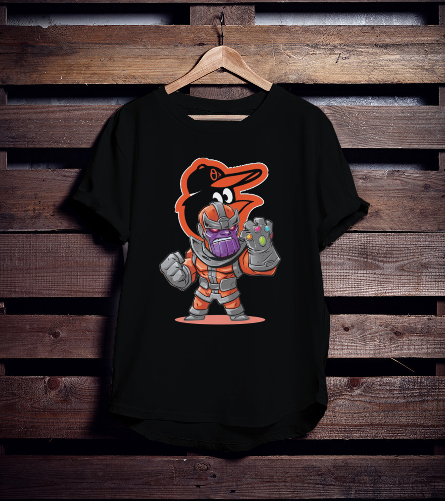 Baltimore Orioles Themed Thanos Character With Infinity Gauntlet T-Shirt