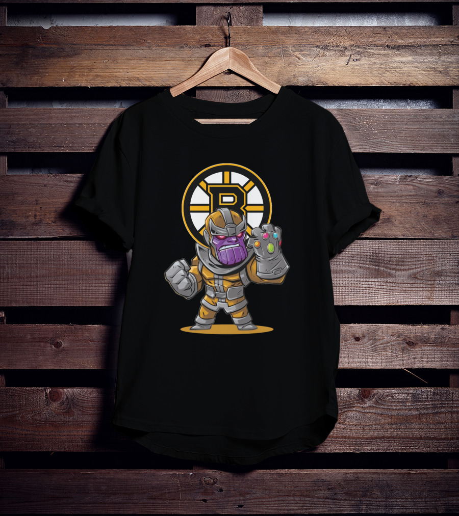 Thanos Infinity Gauntlet Meets Boston Bruins Logo Fans Crossover T-Shirt