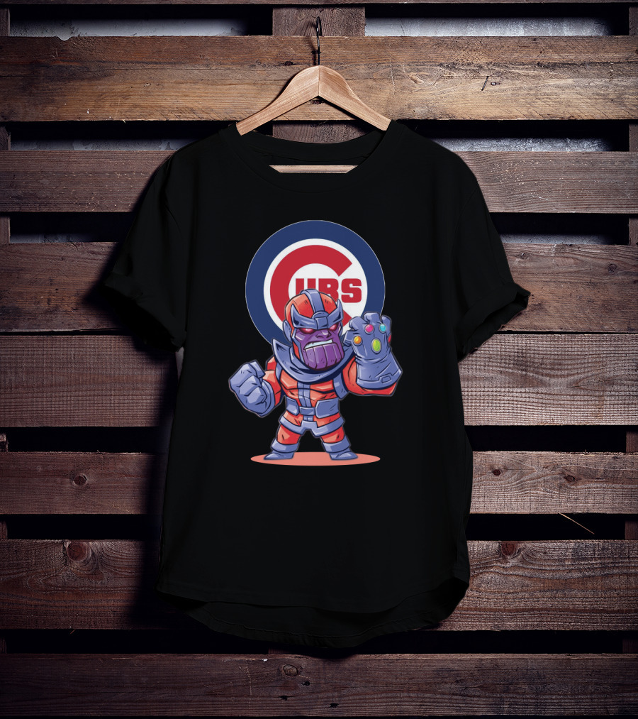 Thanos Cartoon Character With Infinity Gauntlet And Chicago Cubs T-Shirt