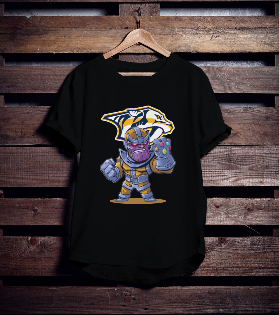 Nashville Predators Logo With Thanos Holding Infinity Gauntlet T-Shirt