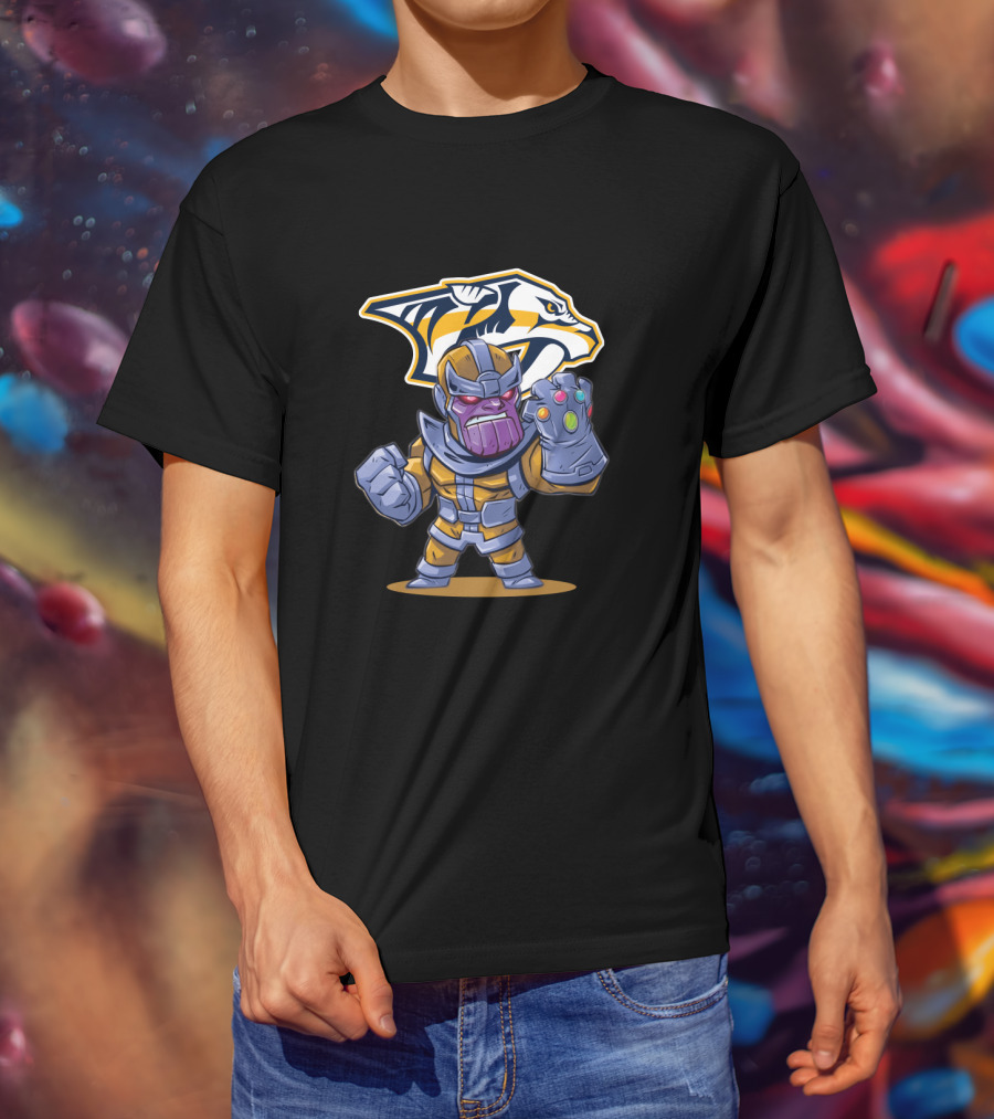 Nashville Predators Logo With Thanos Holding Infinity Gauntlet T-Shirt
