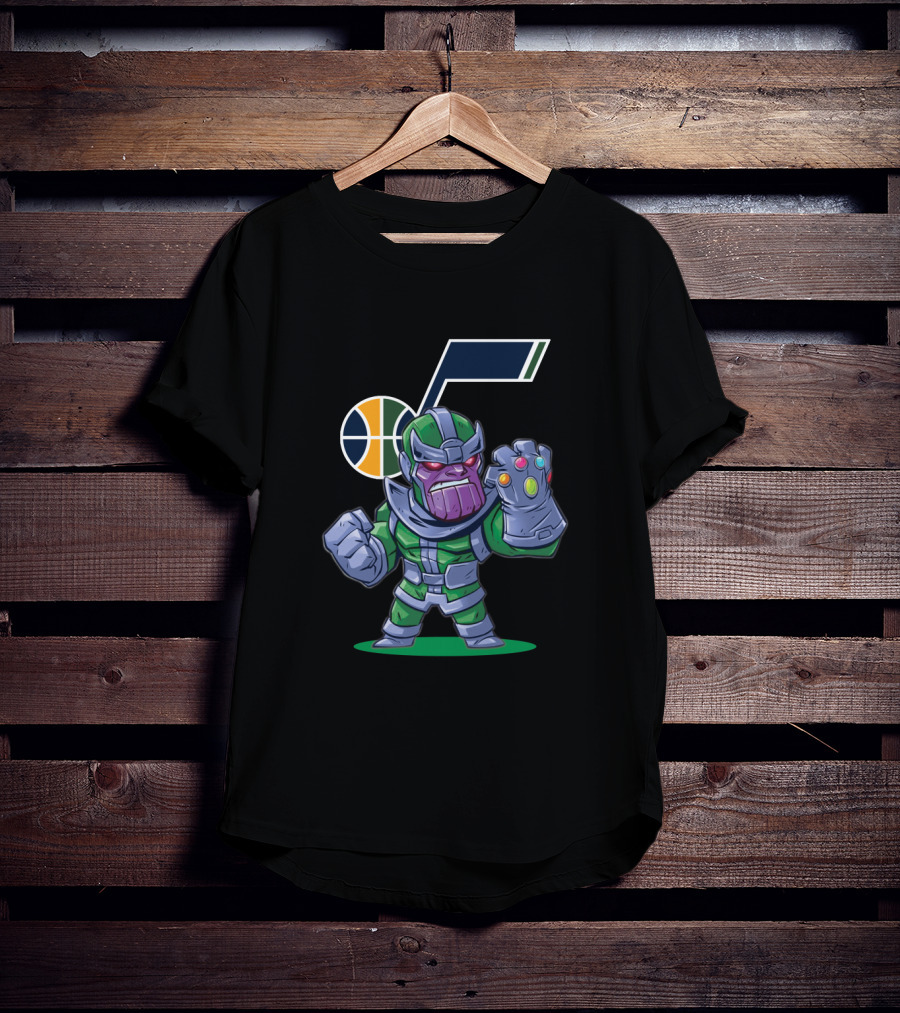Thanos Cartoon Wearing Utah Jazz Colors With Team T-Shirt
