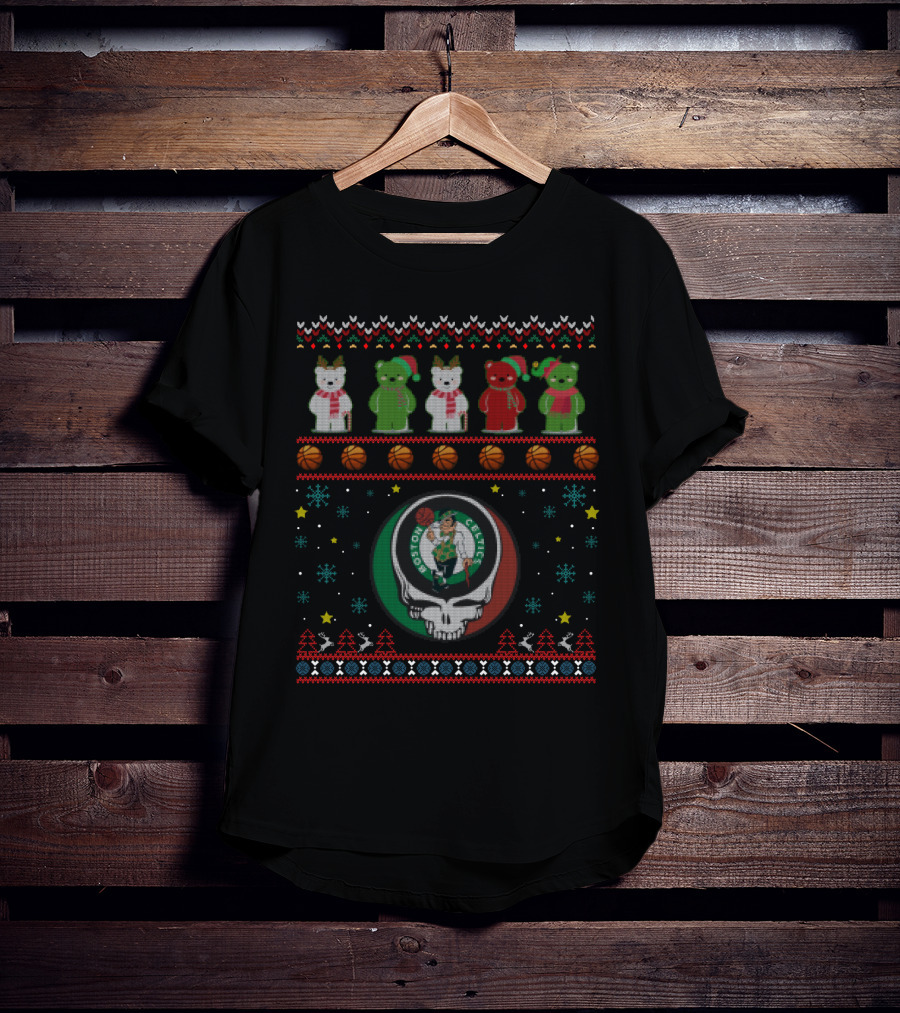 Boston Celtics Grateful Dead Bears Christmas T-Shirt