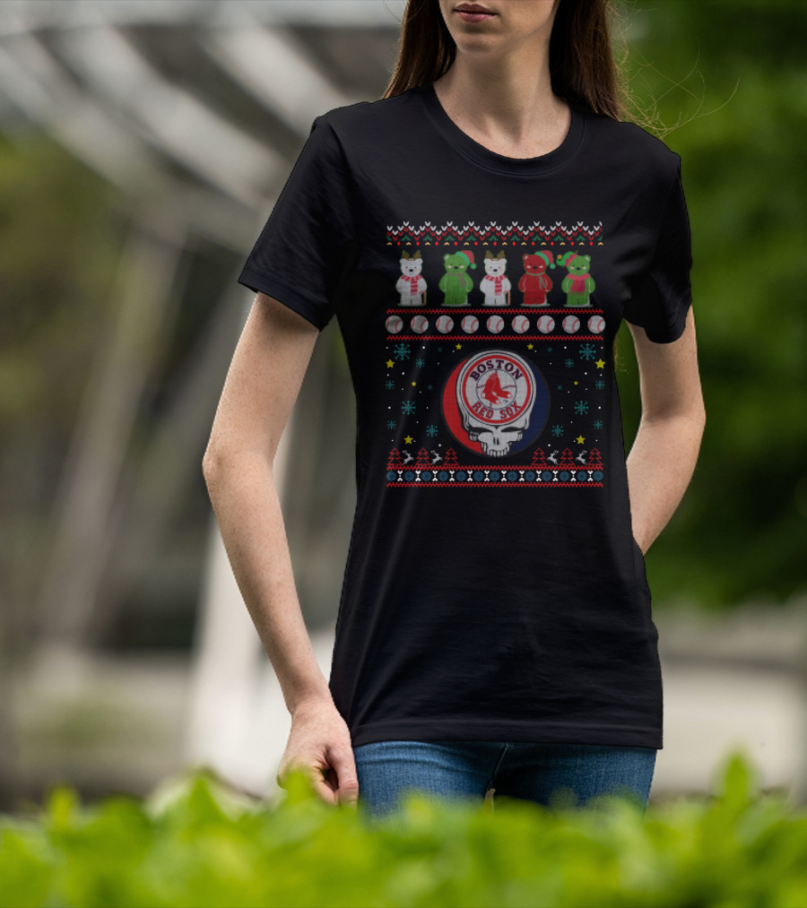 Boston Red Sox Grateful Dead Bears Ugly Christmas T-Shirt