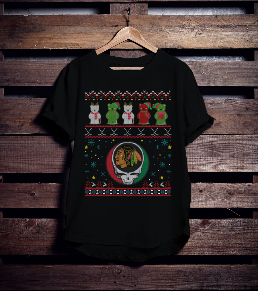 Chicago Blackhawks Grateful Dead Bears Holiday T-Shirt