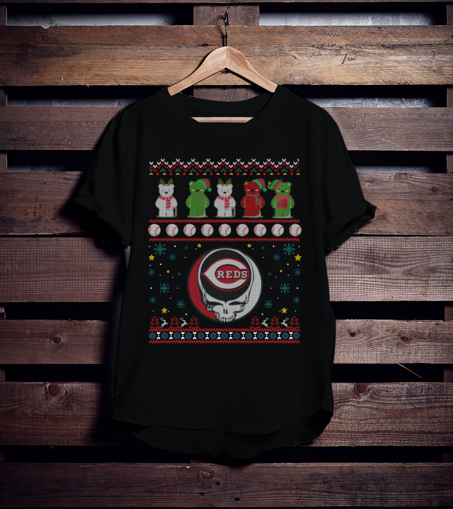 Cincinnati Reds Grateful Dead Dancing Bears Baseball Skull Holiday T-Shirt