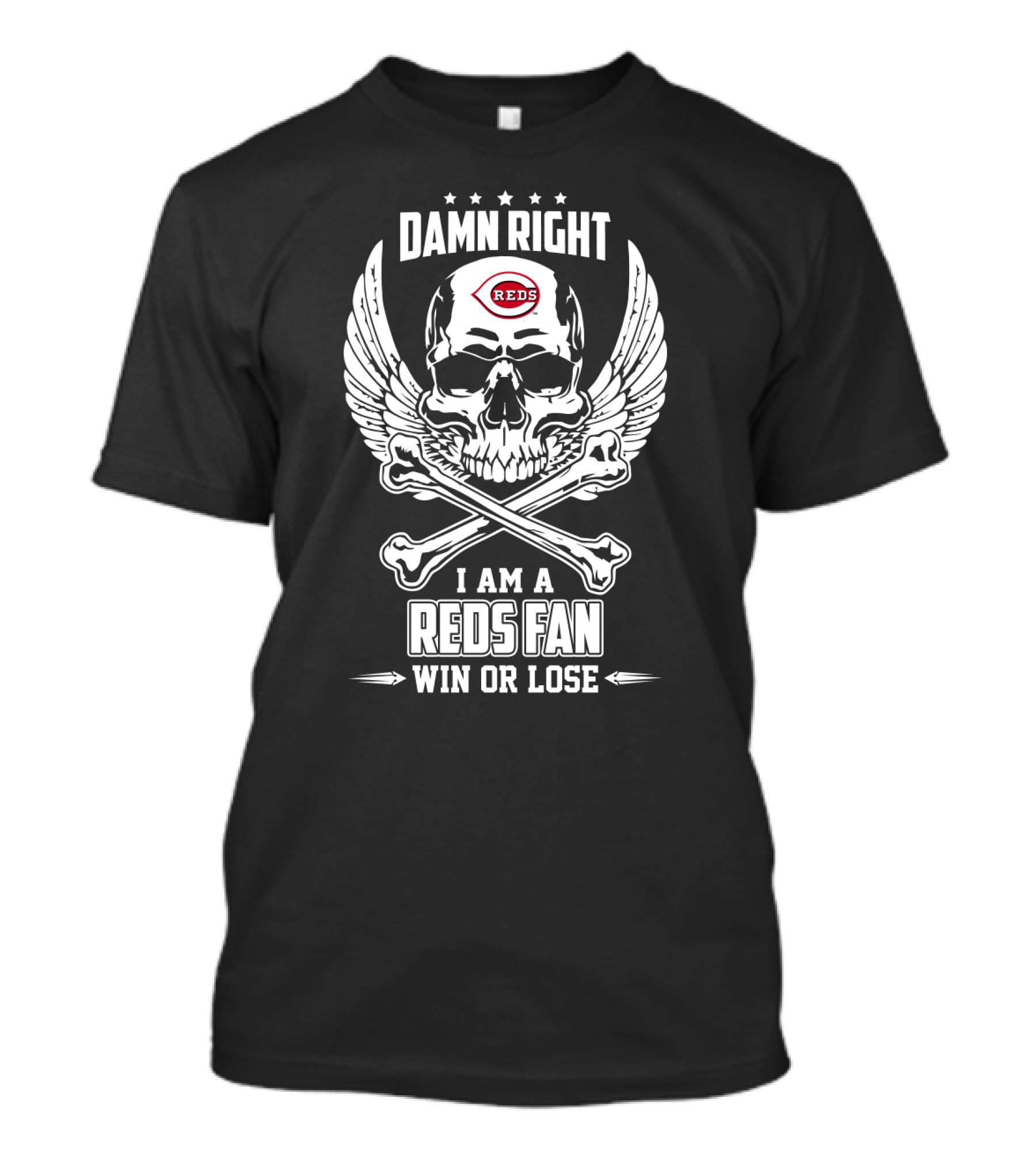 Damn Right Cincinnati Reds Fan Skull And Crossbones Win Or Lose T-Shirt