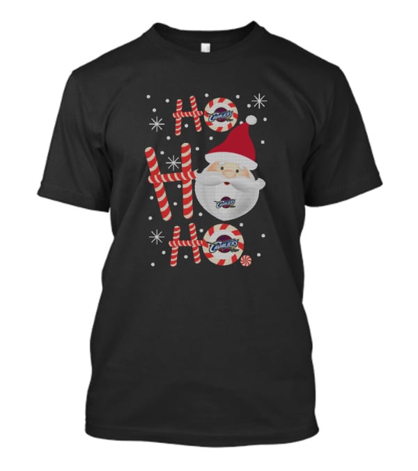 Ho Ho Ho Cleveland Cavaliers Xmas Santa Festive Candy Cane Snowflakes T-Shirt