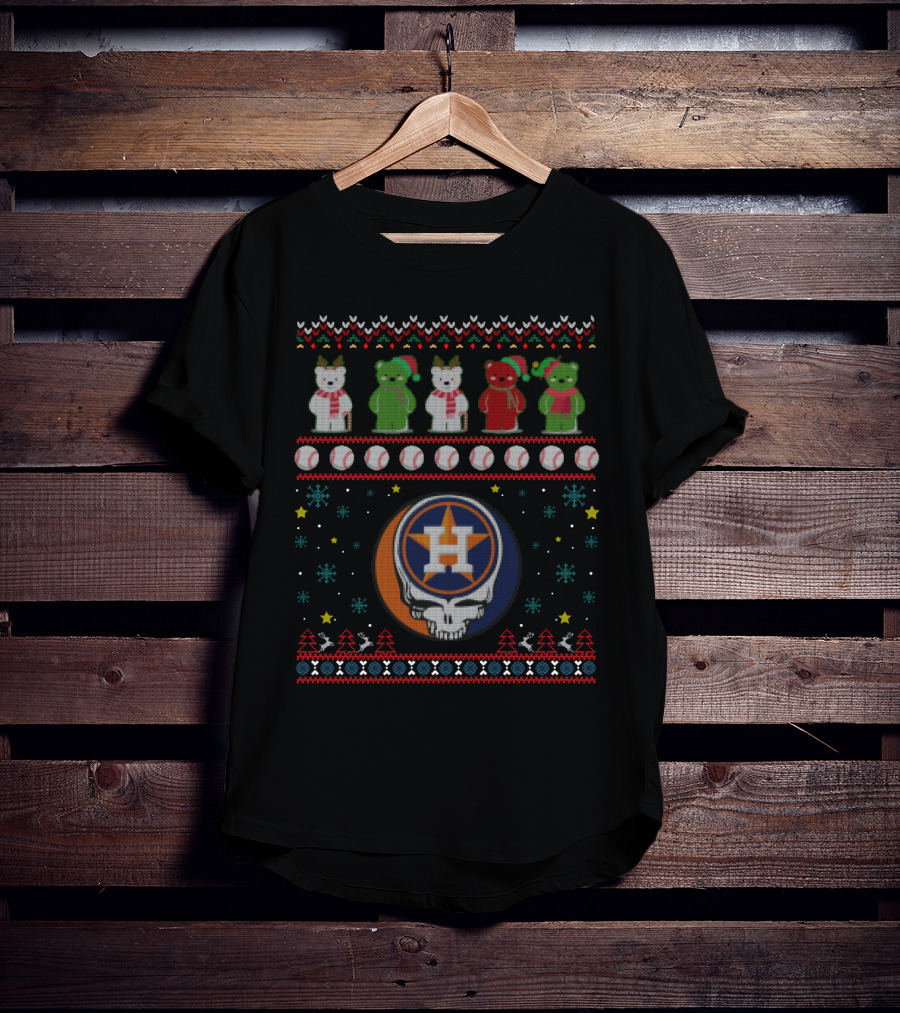 Houston Astros Grateful Dead Bears Christmas Baseball T-Shirt