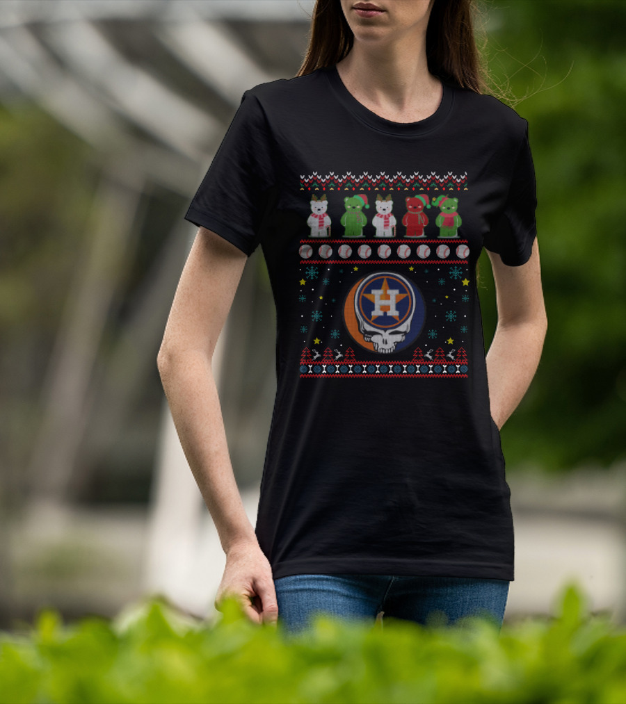 Houston Astros Grateful Dead Bears Christmas Baseball T-Shirt