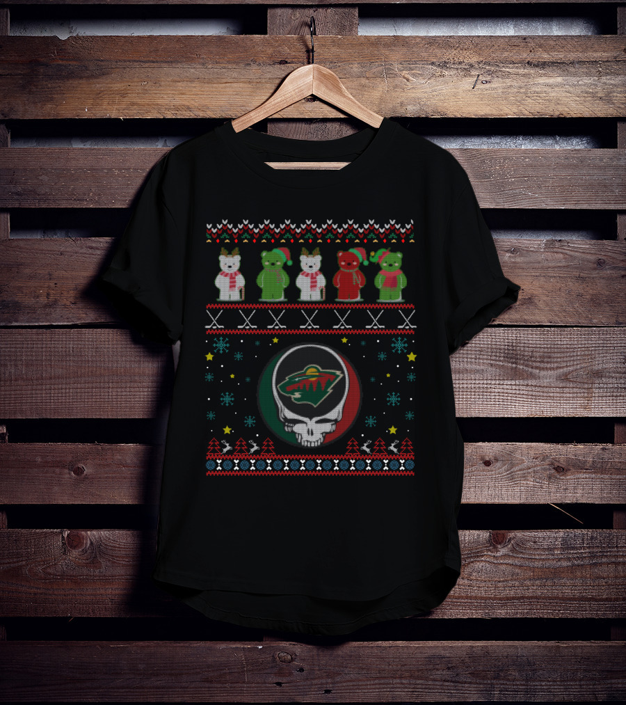 Minnesota Wild Grateful Dead Skull Bears Ugly Christmas T-Shirt