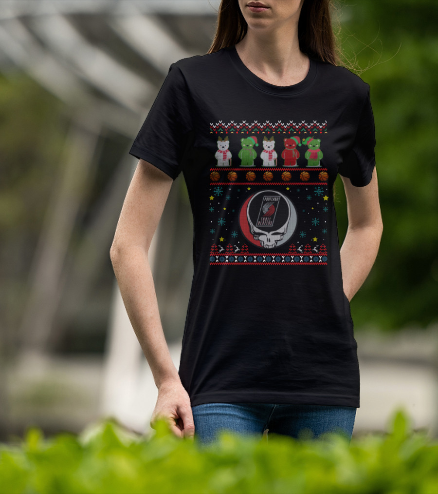 Portland Trail Blazers Grateful Dead Bears Christmas T-Shirt