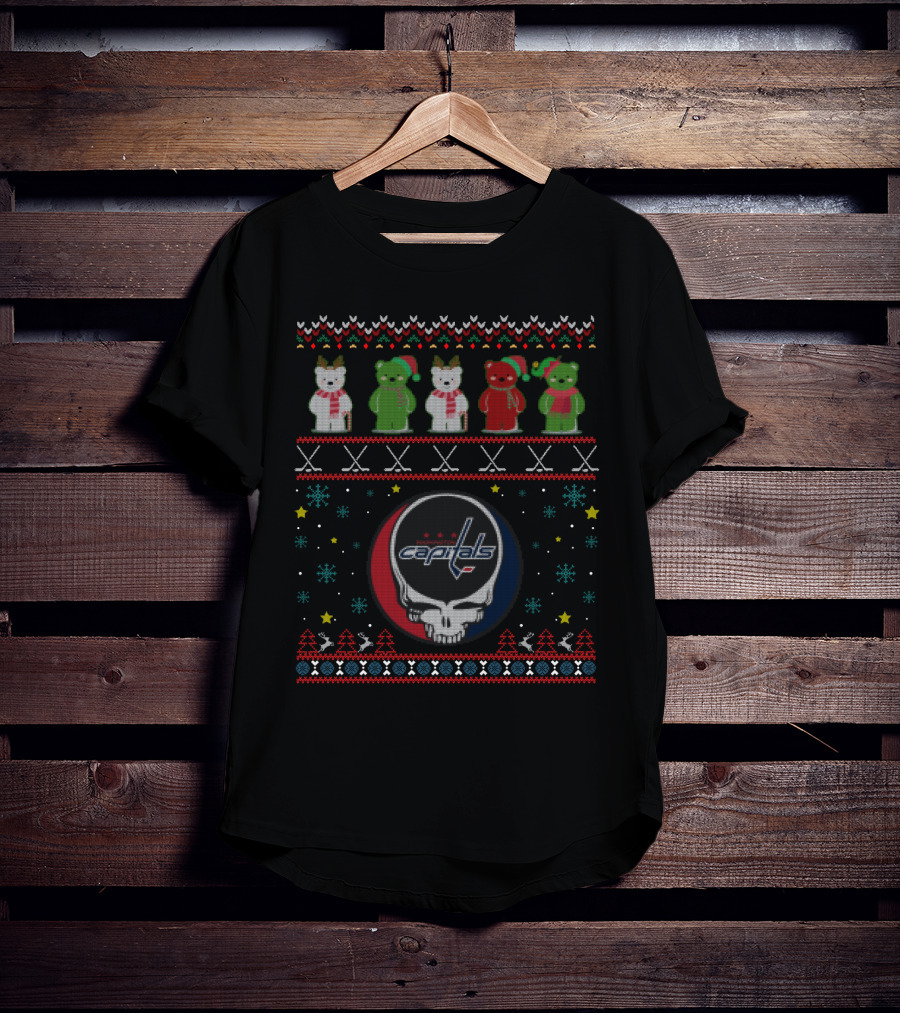 Washington Capitals Grateful Dead Bears Hockey Skull Holiday T-Shirt