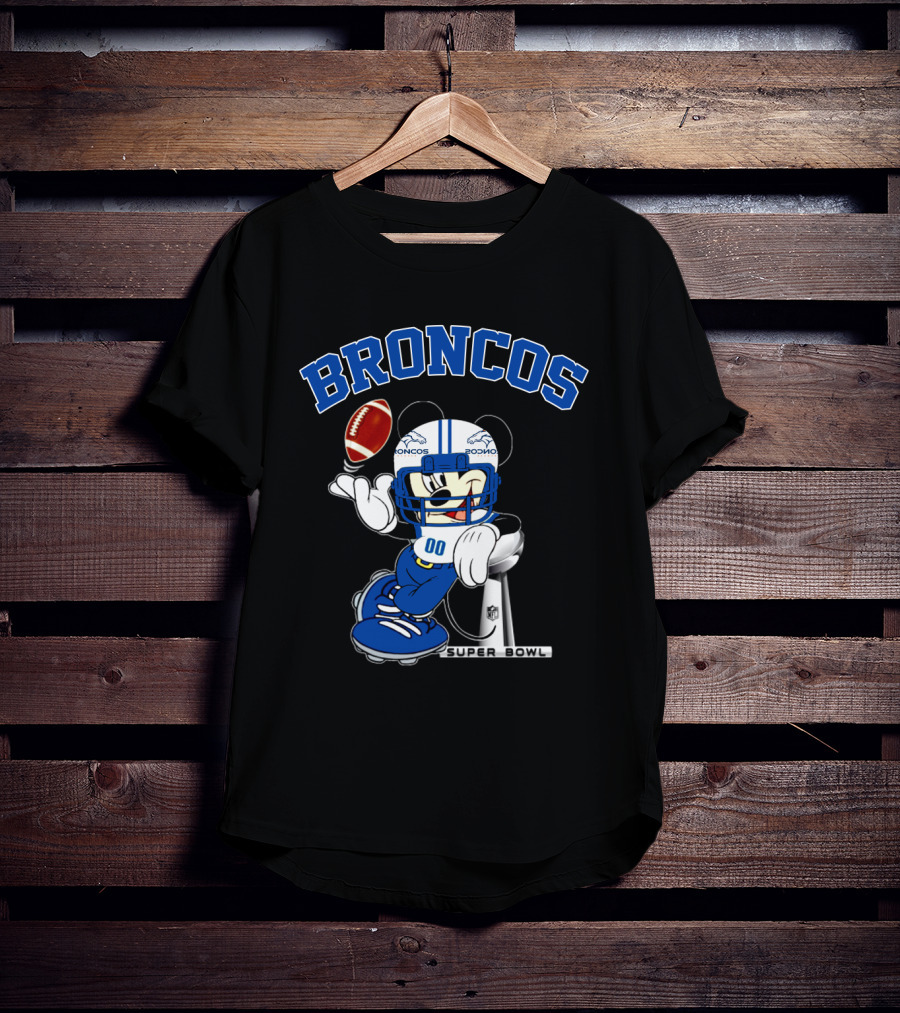 Broncos Mickey Mouse Nfl Super Bowl Football T-Shirt
