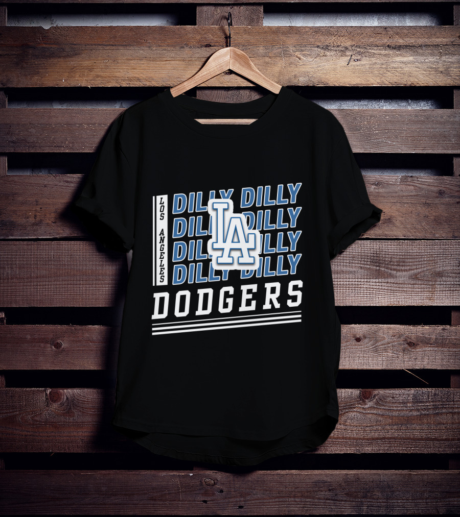 Los Angeles Dodgers Dilly Dilly LA Logo Stacked Text T-Shirt