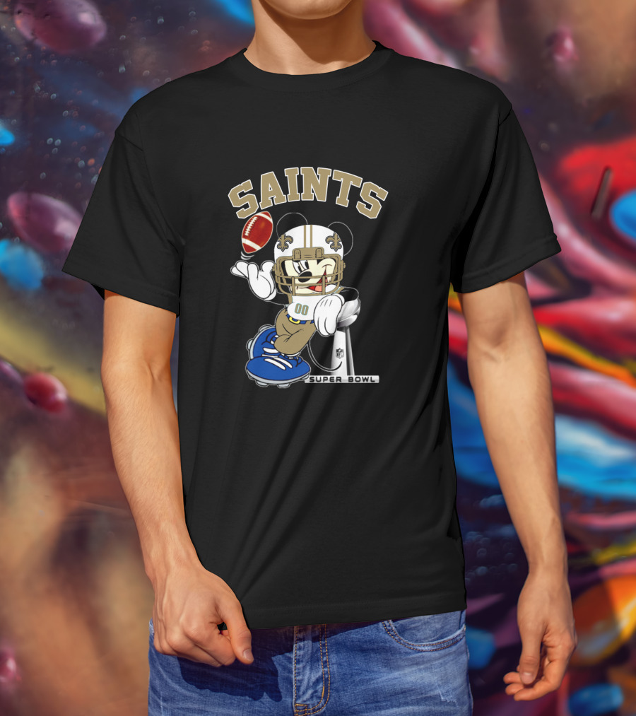 New Orleans Saints Mickey Mouse Nfl Super Bowl Football T-Shirt