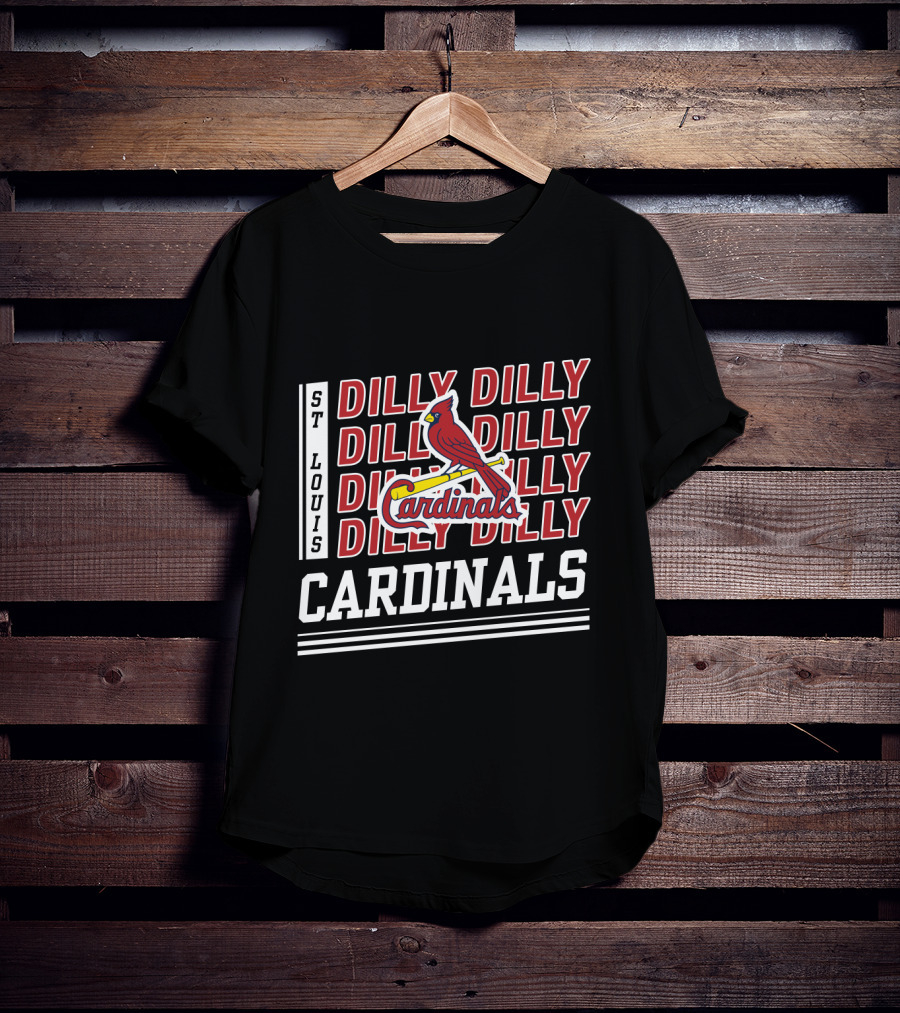St Louis Cardinals Dilly Dilly Red Bird Logo Cardinals Layered Text T-Shirt