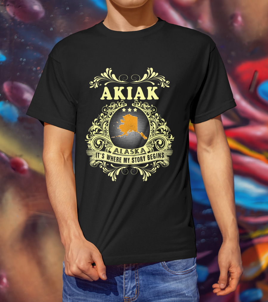 Akiak Alaska It's Where My Story Begins Vintage Alaska Map T-Shirt