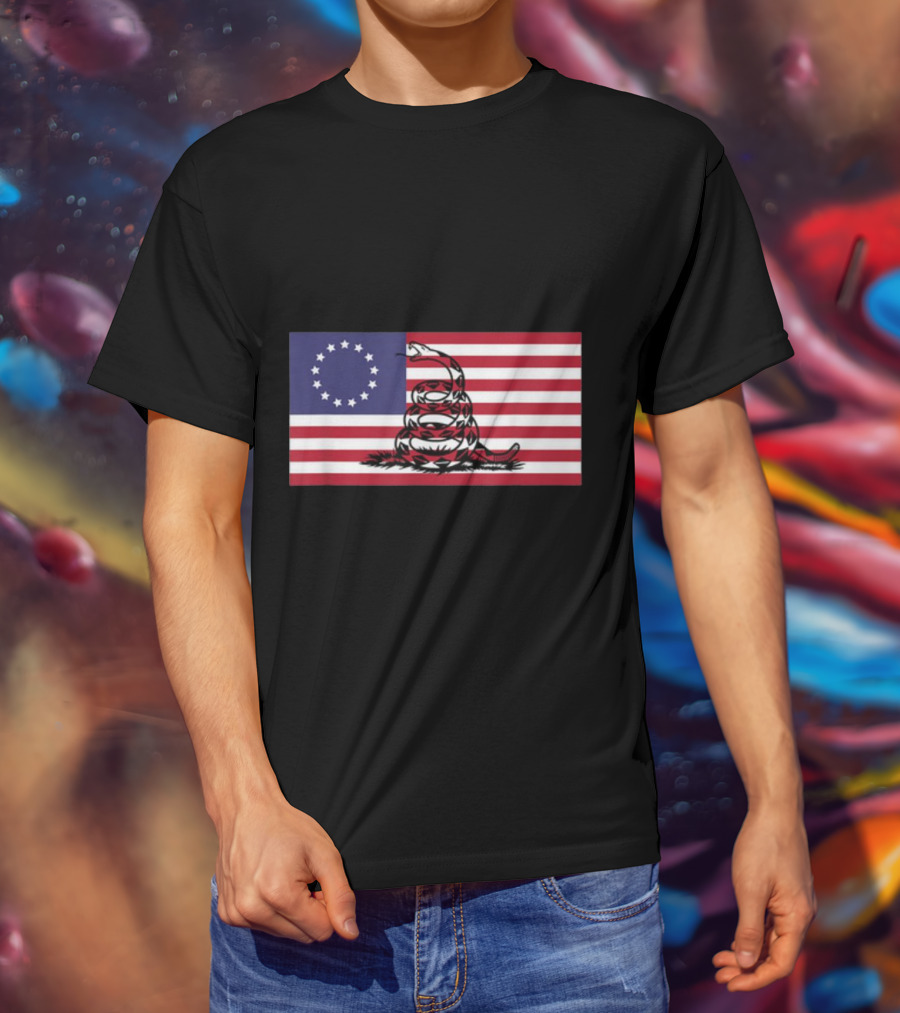 Betsy Ross Flag Combined With Gadsden Snake Icon 13 Star Colonial American Symbolism T-Shirt