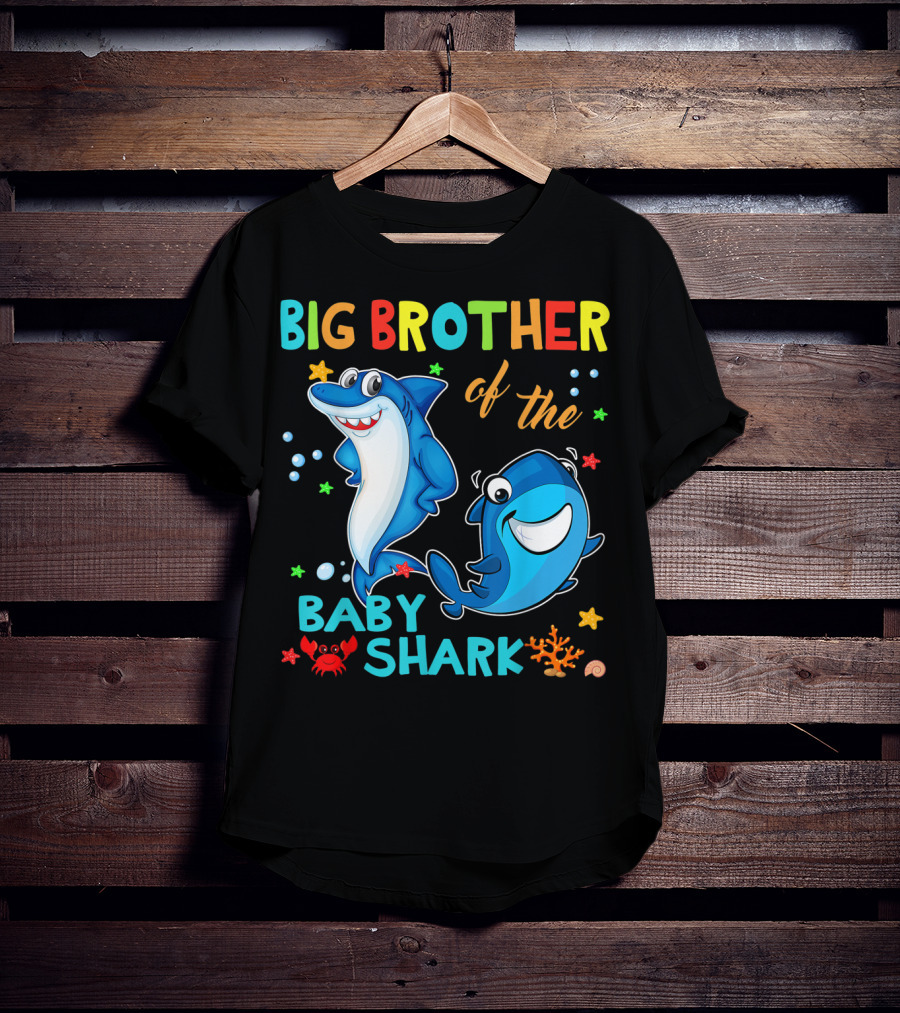 Big Brother Of The Baby Shark With Cartoon Sharks And Sea Creatures T-Shirt