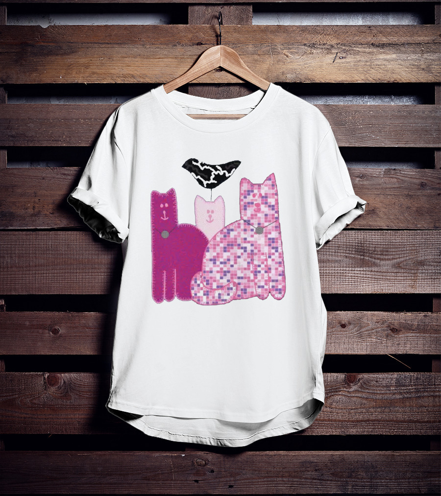Miranda Sings Cat Trio With Pixel Pink Pattern And Black Collar T-Shirt