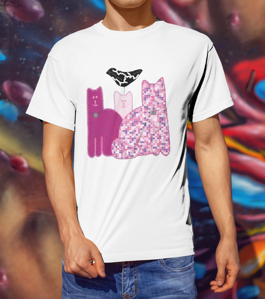 Miranda Sings Cat Trio With Pixel Pink Pattern And Black Collar T-Shirt