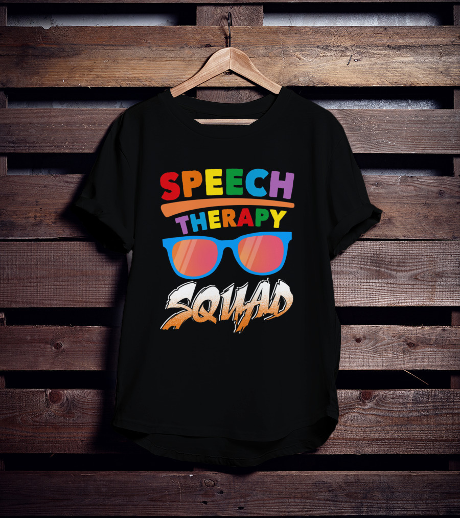 Colorful Speech Therapy Squad With Sunglasses And Bold Lettering T-Shirt