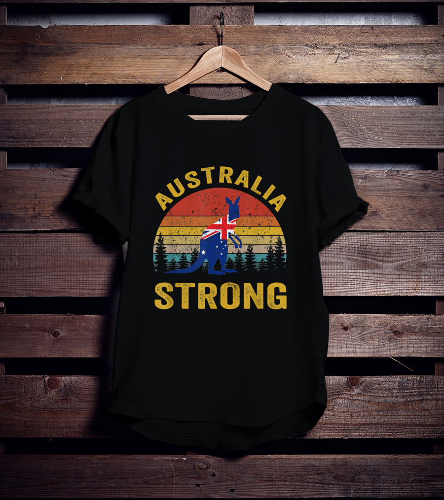 Australia Strong Kangaroo Flag Sunset Forest Scene T-Shirt