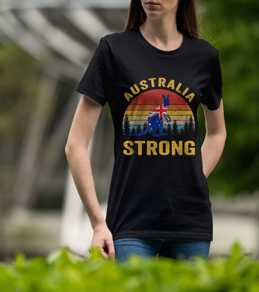 Australia Strong Kangaroo Flag Sunset Forest Scene T-Shirt