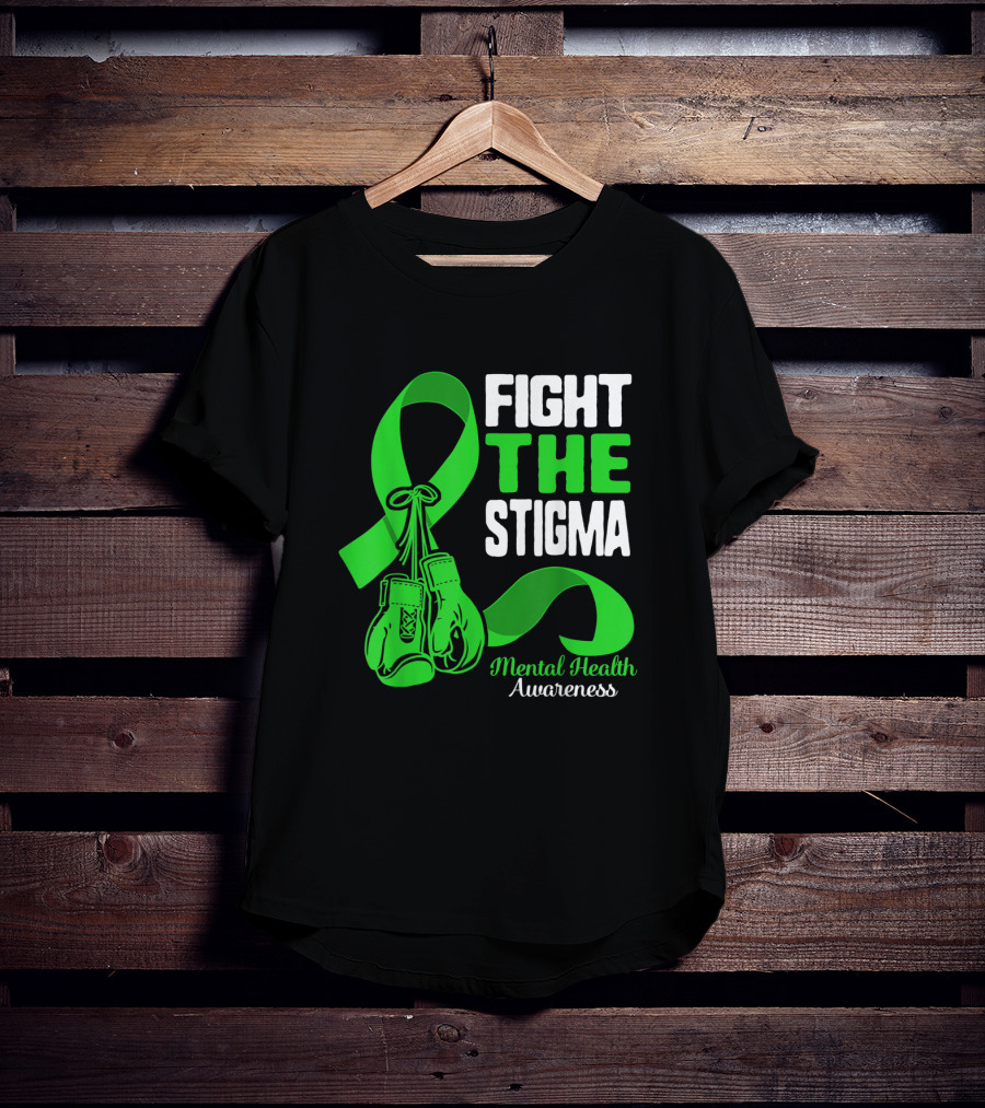 Fight The Stigma Mental Health Awareness Green Ribbon Boxing Gloves T-Shirt