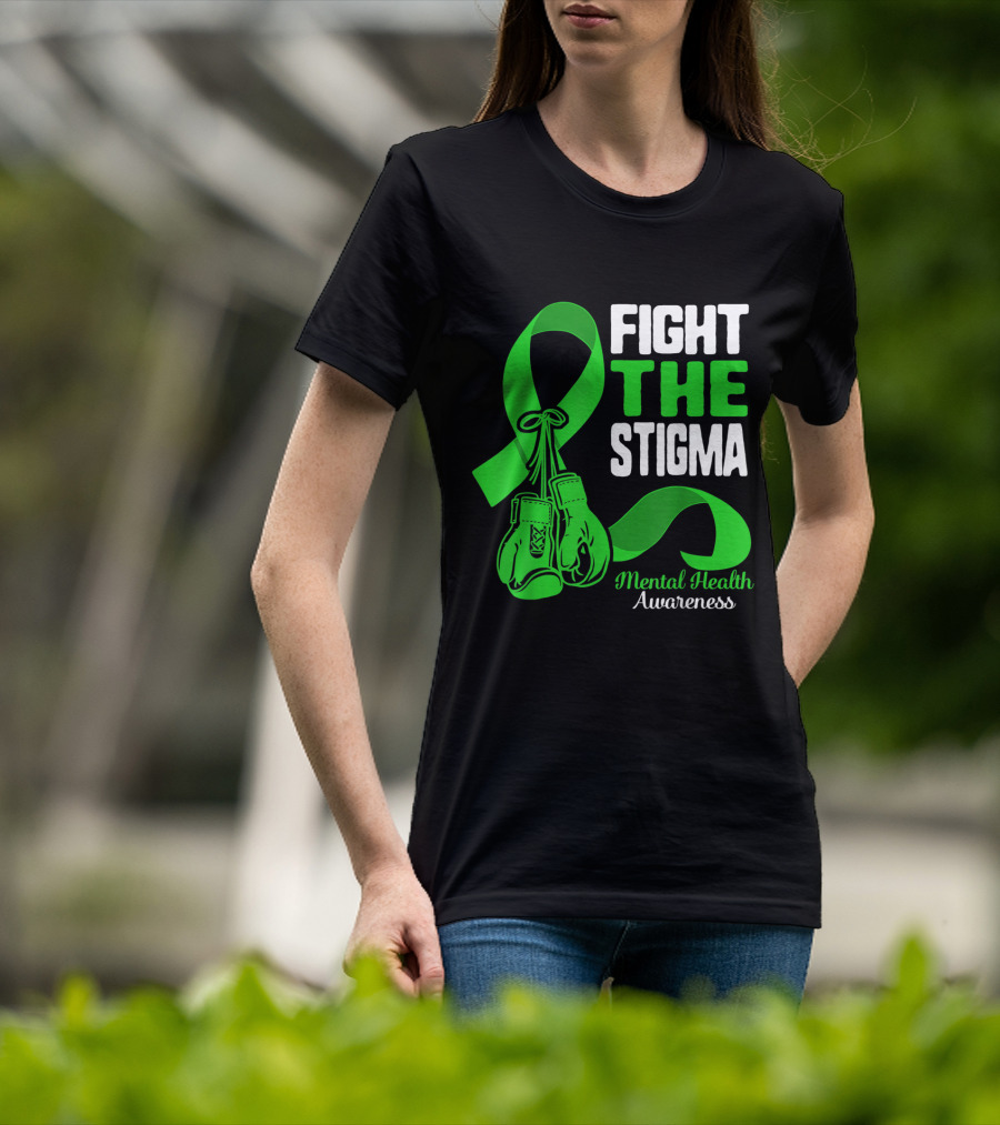 Fight The Stigma Mental Health Awareness Green Ribbon Boxing Gloves T-Shirt