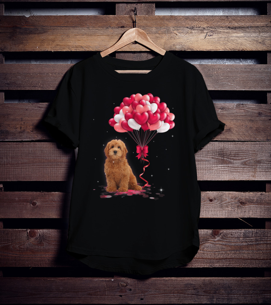 Goldendoodle Puppy With Heart Balloons T-Shirt