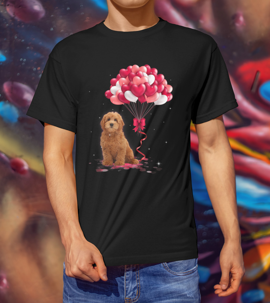 Goldendoodle Puppy With Heart Balloons T-Shirt