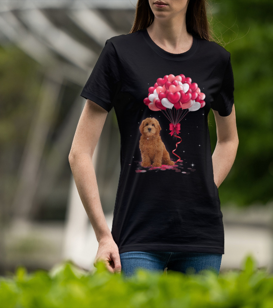 Goldendoodle Puppy With Heart Balloons T-Shirt