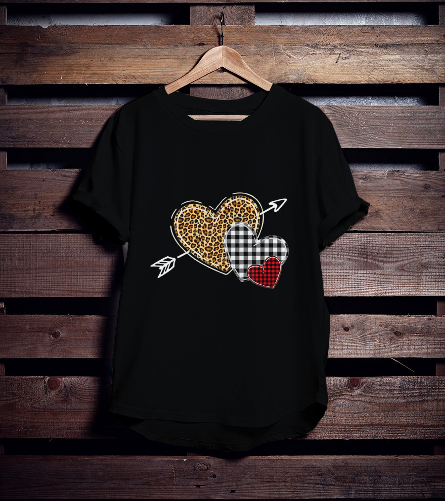 Leopard Buffalo Plaid Heart Valentine Day Arrow T-Shirt