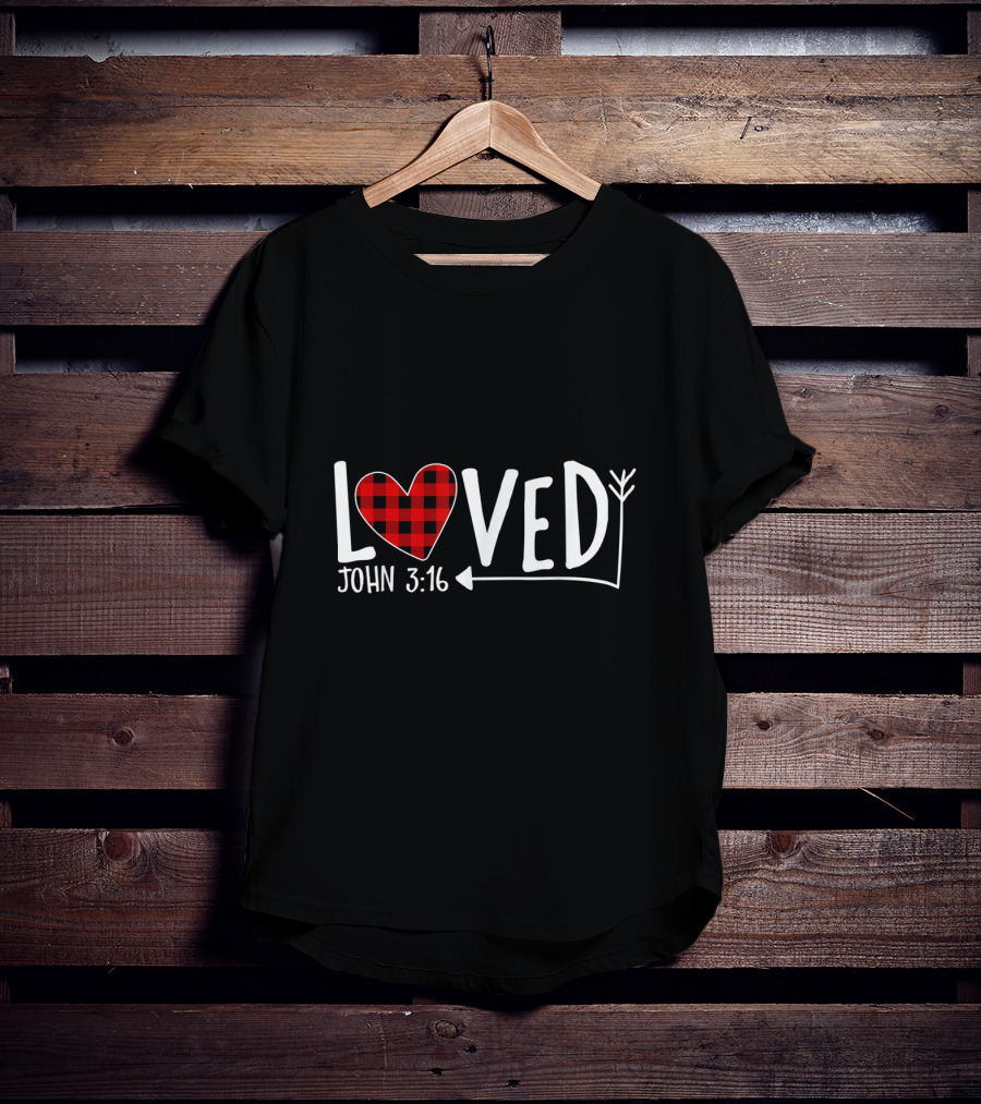 Loved John 3:16 Buffalo Plaid Heart Arrow T-Shirt