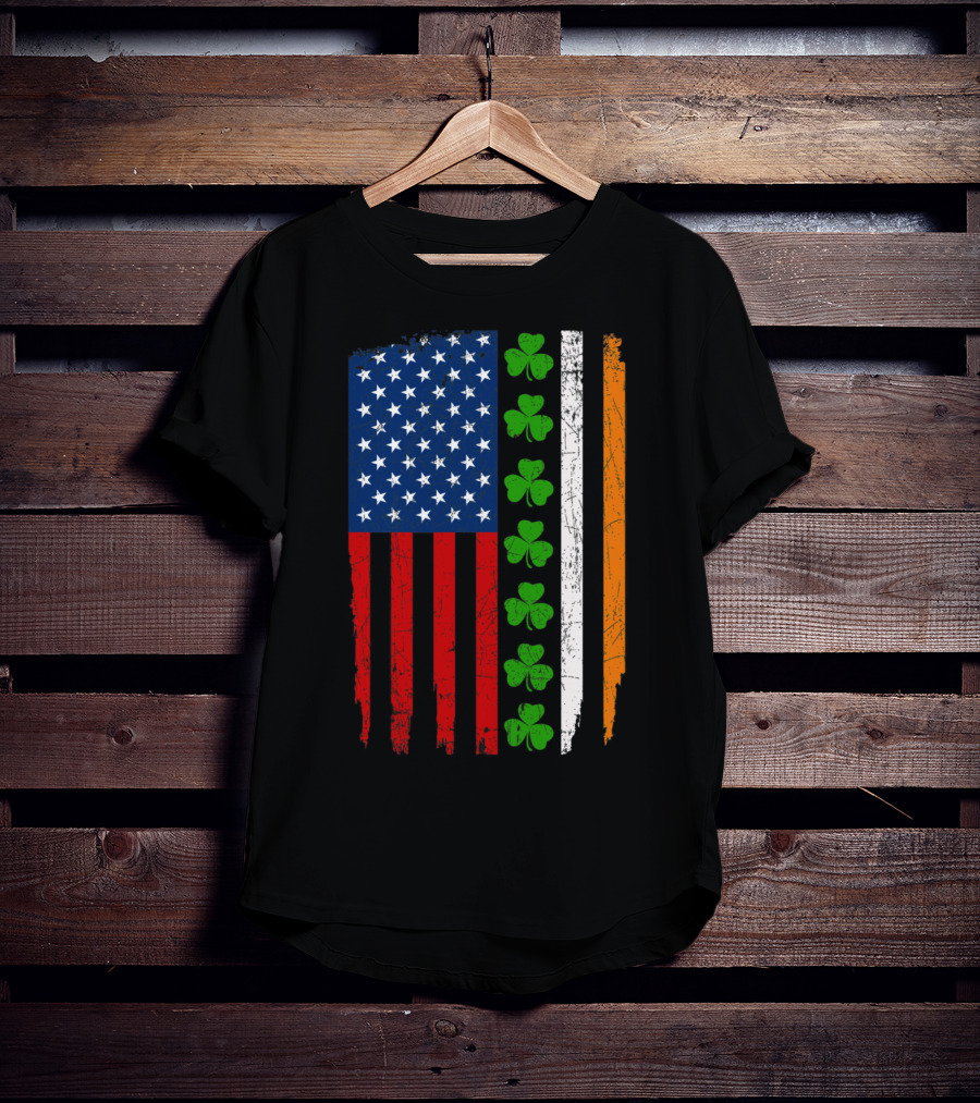 American Irish Flag With Shamrocks T-Shirt