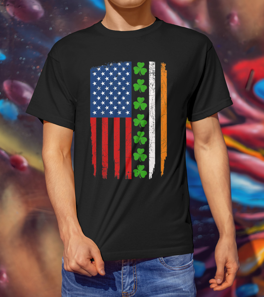 American Irish Flag With Shamrocks T-Shirt