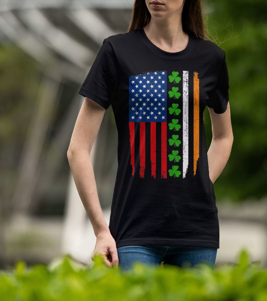 American Irish Flag With Shamrocks T-Shirt