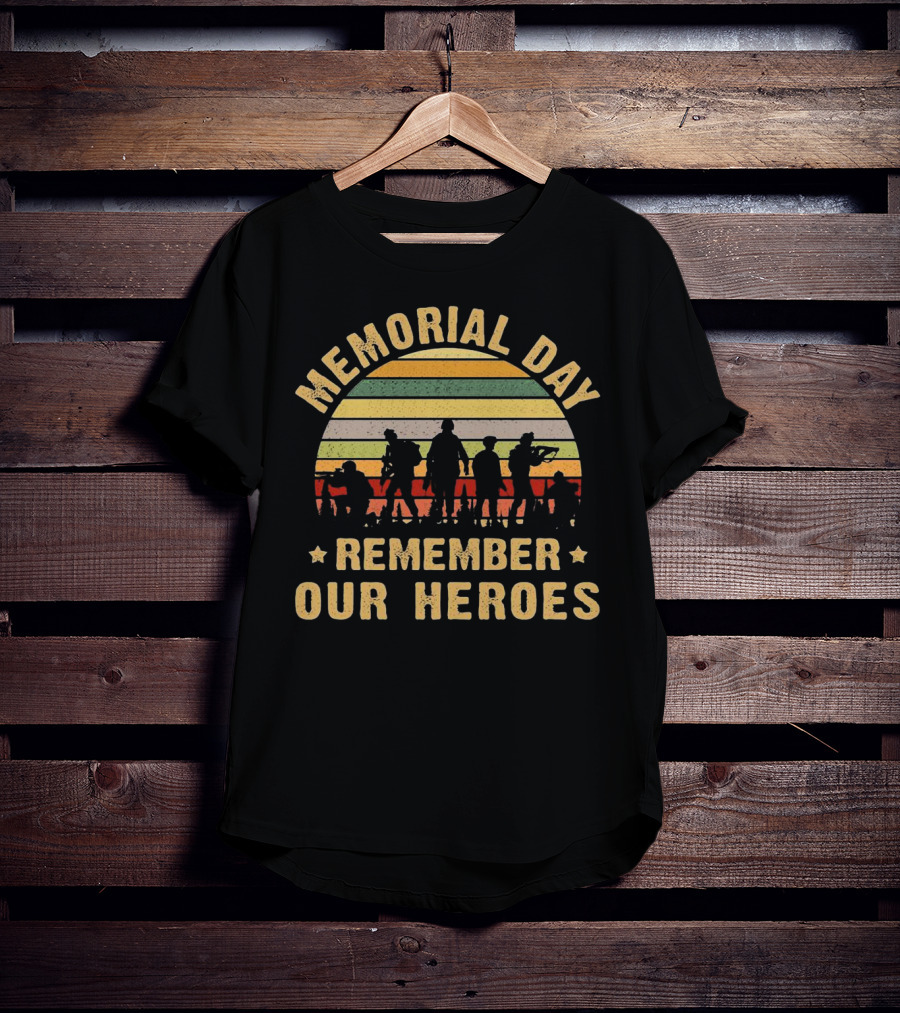 Memorial Day Remember Our Heroes Silhouette Vintage Stripes T-Shirt