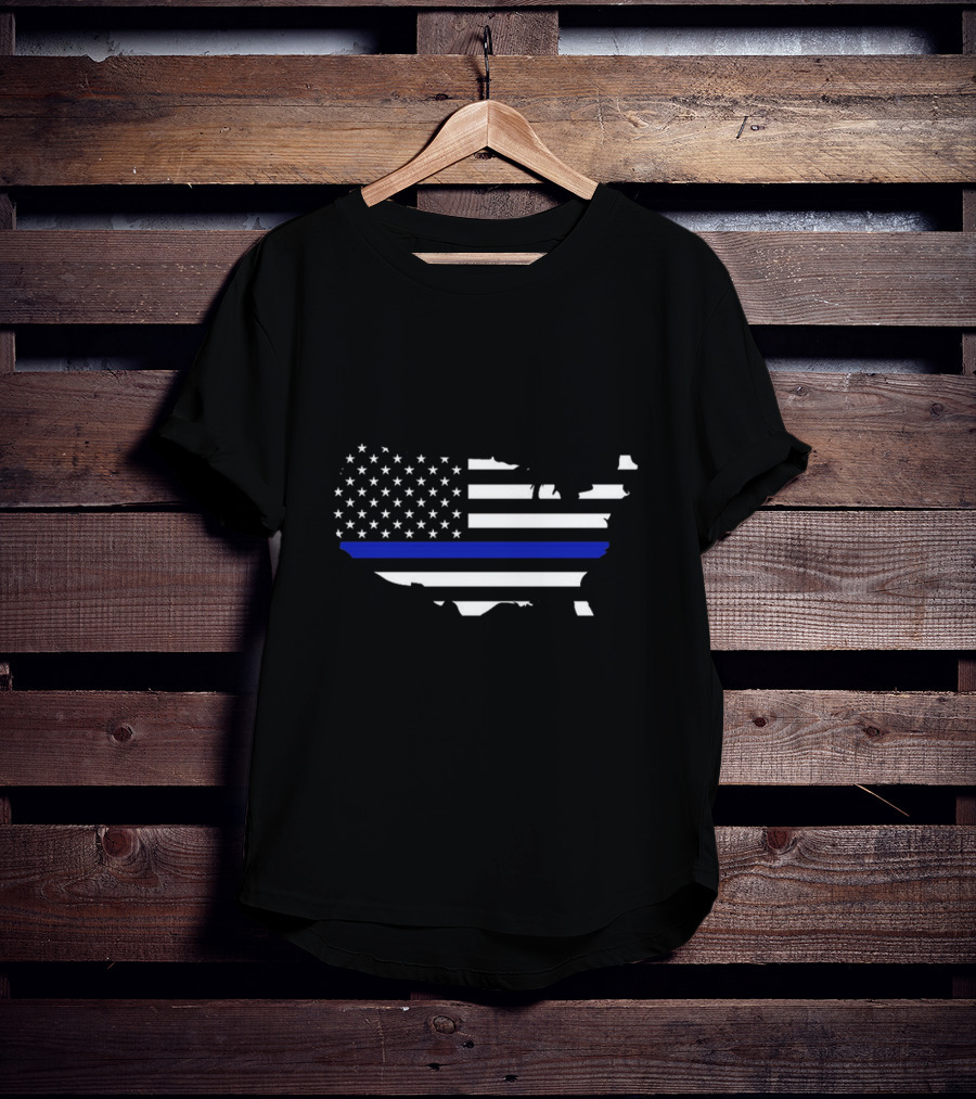Thin Blue Line Flag Map Of USA T-Shirt