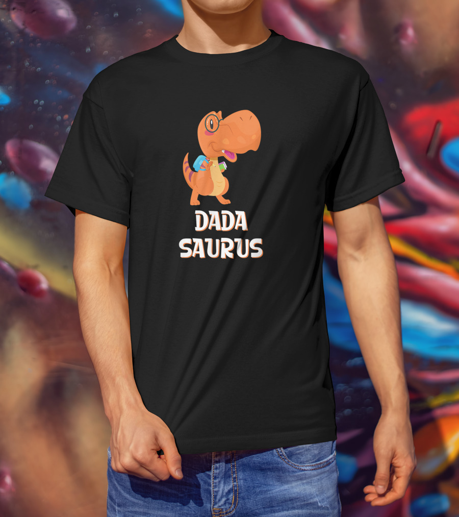 Dadasaurus Cute Dinosaur With Glasses And Backpack T-Shirt