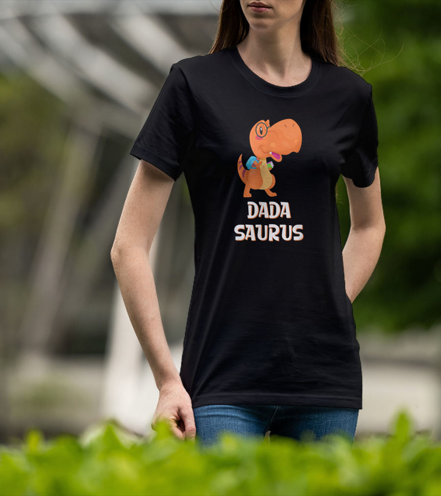 Dadasaurus Cute Dinosaur With Glasses And Backpack T-Shirt