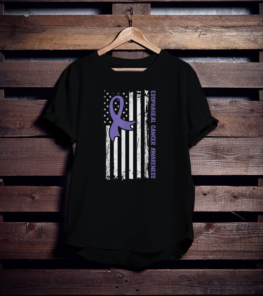 Esophageal Cancer Awareness American Flag Purple Ribbon T-Shirt