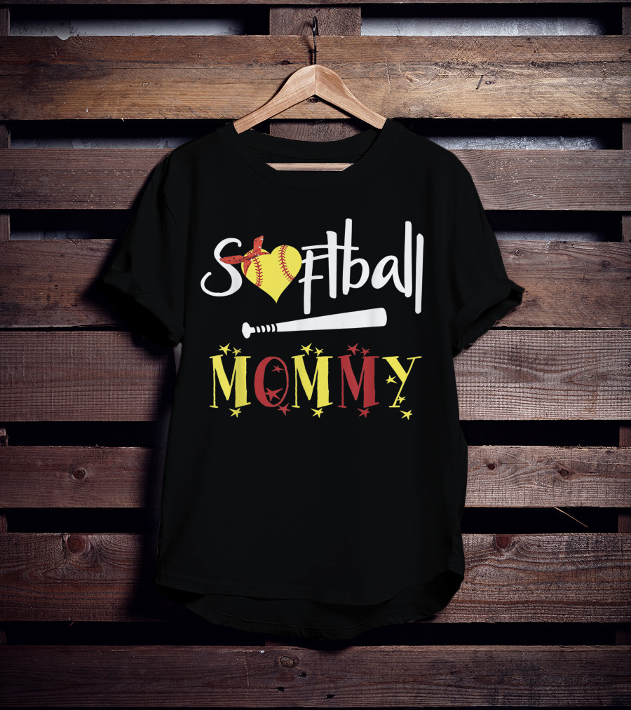 Softball Heart Bat Stars Mommy T-Shirt
