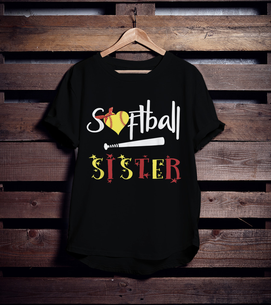 Softball Heart Bat Sister Stars T-Shirt