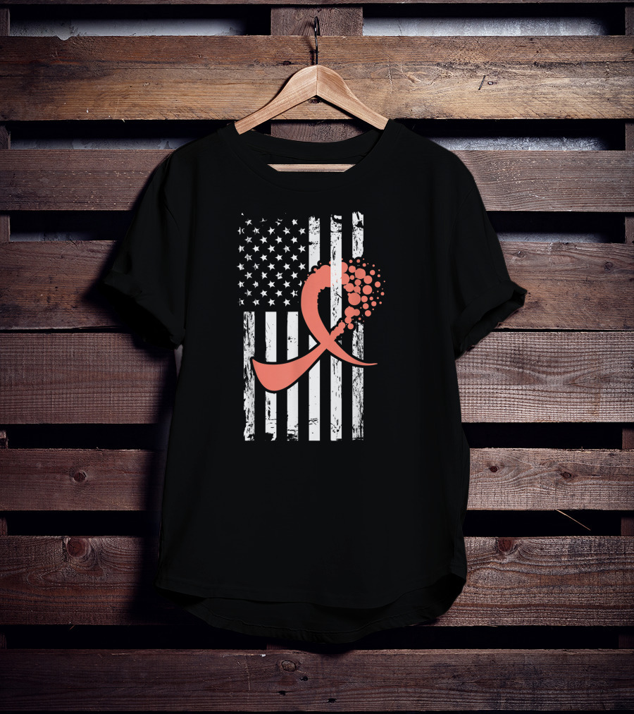 American Flag With Uterine Cancer Awareness T-Shirt