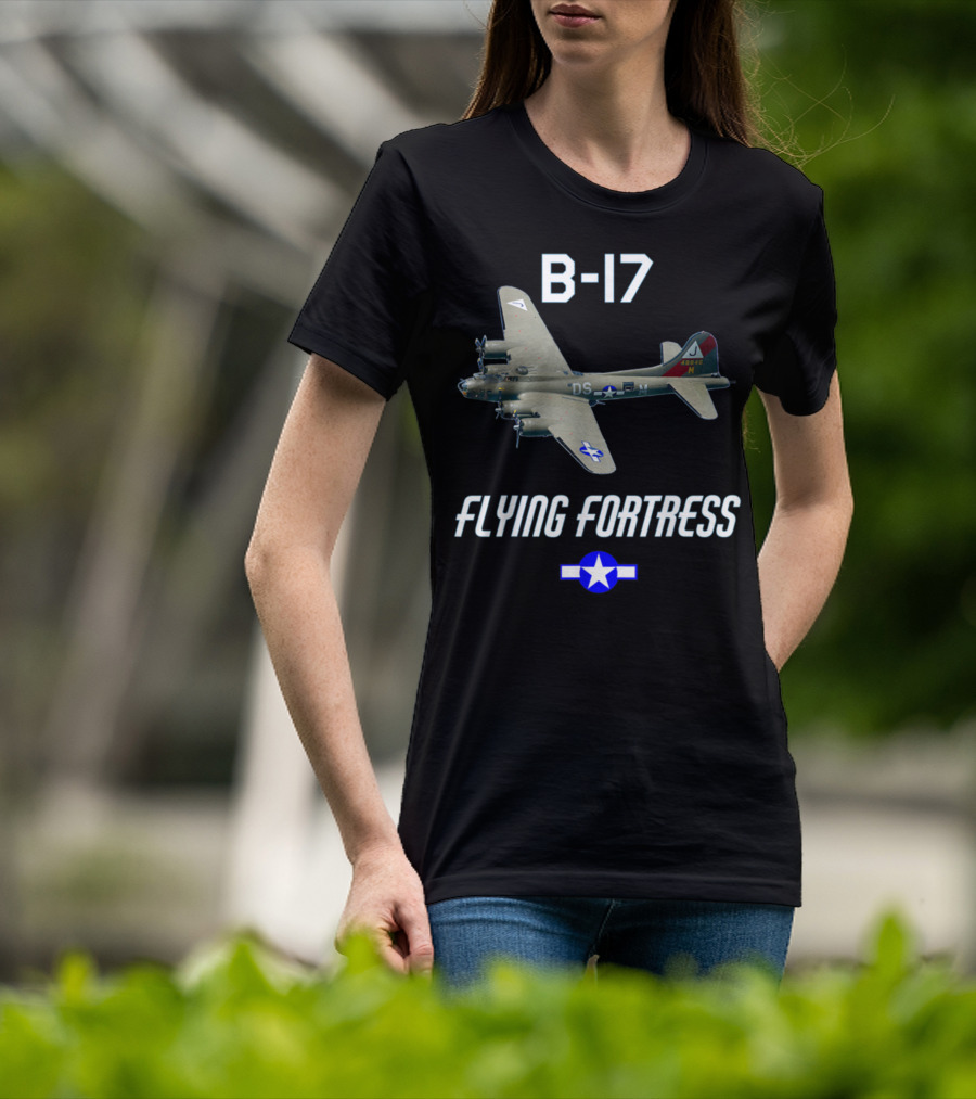 B17 Flying Fortress With Military Airplane And Star Insignia T-Shirt